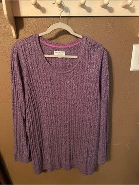 Kim Rogers Heathered Purple Ribbed Scoop Neck Sweater
